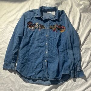 Bobbie Brooks Women’s Christmas Embroidered Denim Long Sleeve Shirt Size Medium